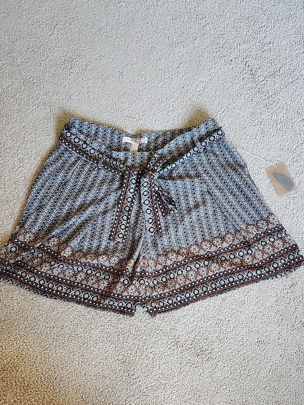 Forever 21 Blue and Brown Printed Drawstring With Button B. - Picture 1 of 8